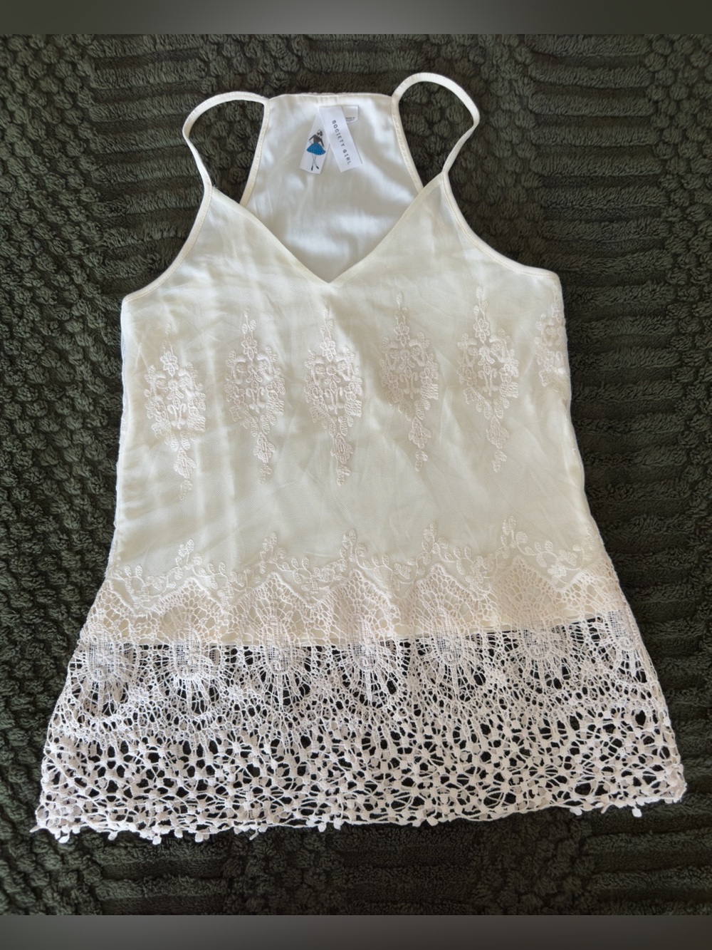 Society Girl Sheer Lace-Trim V-Neck Cami Top